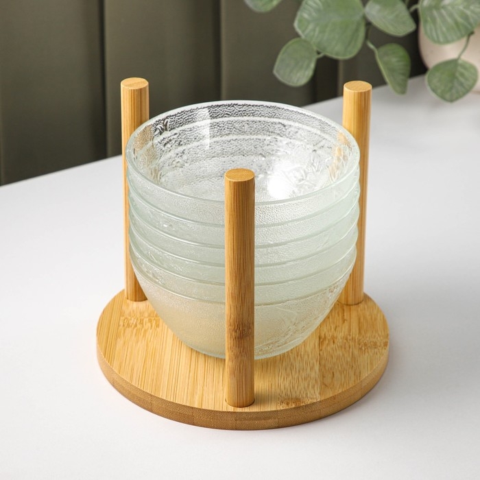 Набор стеклянных салатников на подставке &laquo;Вирго&raquo;, 330 мл, d=12,5 см, 6 шт