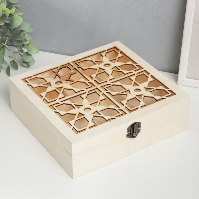 Шкатулка для росписи дерево с делениями Шкатулка для росписи дерево с делениями "Сплетённые квадраты" 7х22,8х20,8 см