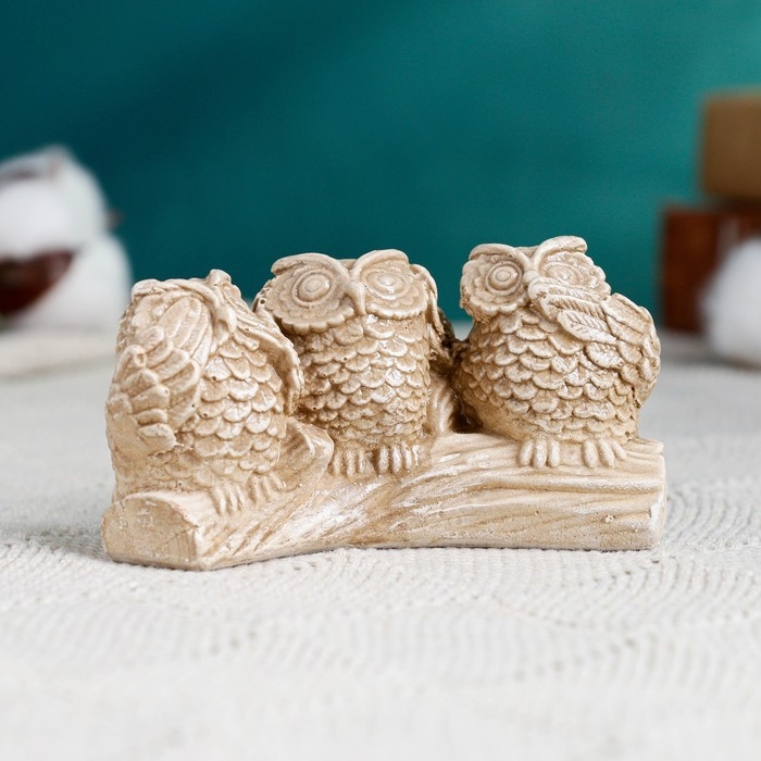 Фигура Фигура "Три совы на жердочке" коричневая, 10х6х5см