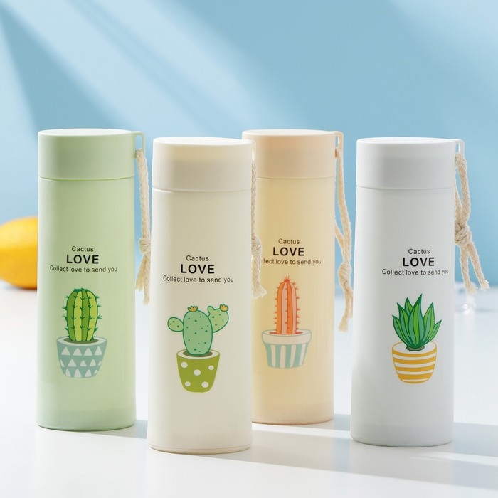 Бутылка для воды стеклянная «Кактус», 420 мл, h=19,5 см, цвет и рисунок МИКС