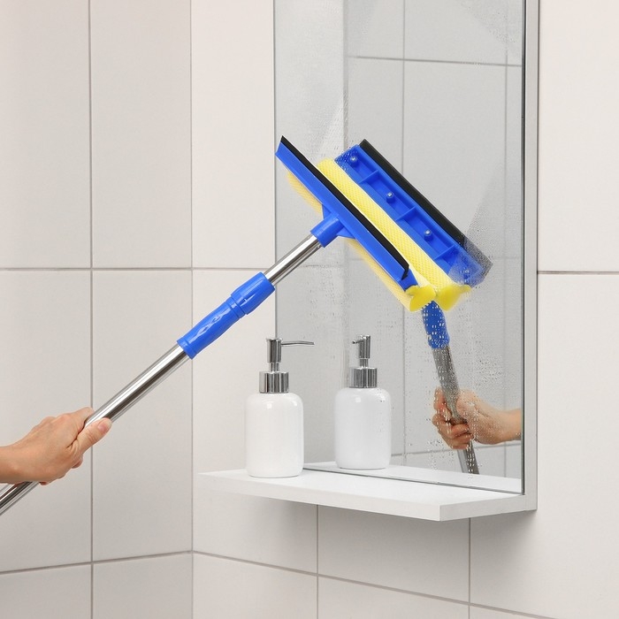 Окномойка с телескопической стальной ручкой и сгоном Доляна, 25×7×77(108) см, поролон Окномойка с телескопической стальной ручкой и сгоном Доляна, 25×7×77(108) см, поролон