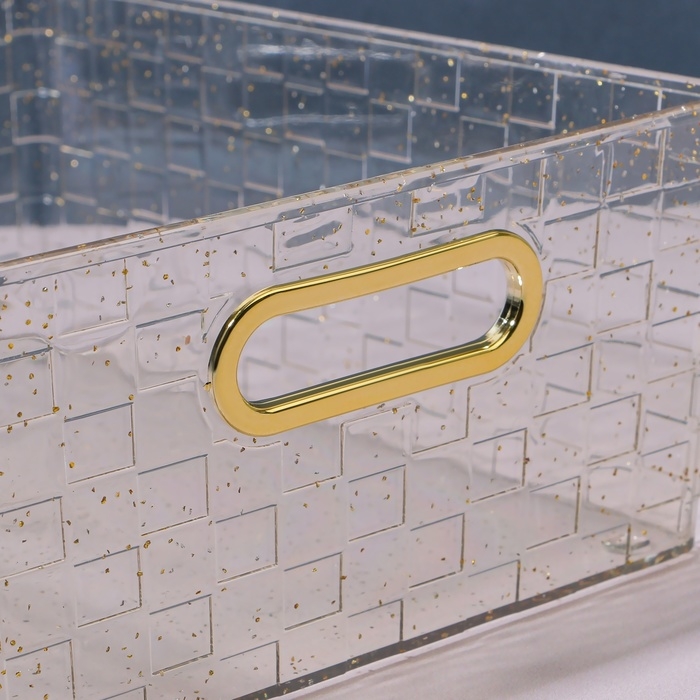 Органайзер для хранения «SHINE», с ручками, 1 секция, 25 × 19,5 × 9,5 см, цвет прозрачный/золотистый Органайзер для хранения «SHINE», с ручками, 1 секция, 25 × 19,5 × 9,5 см, цвет прозрачный/золотистый