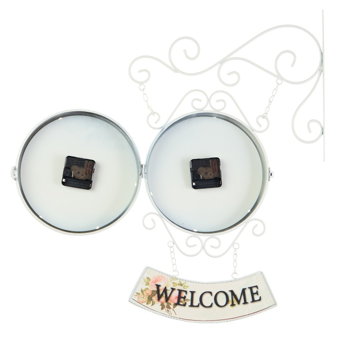 Часы настенные двусторонние, на подвесе Часы настенные двусторонние, на подвесе "WELCOME", d-23 см, 47 х 31 см, 2 АА, белые