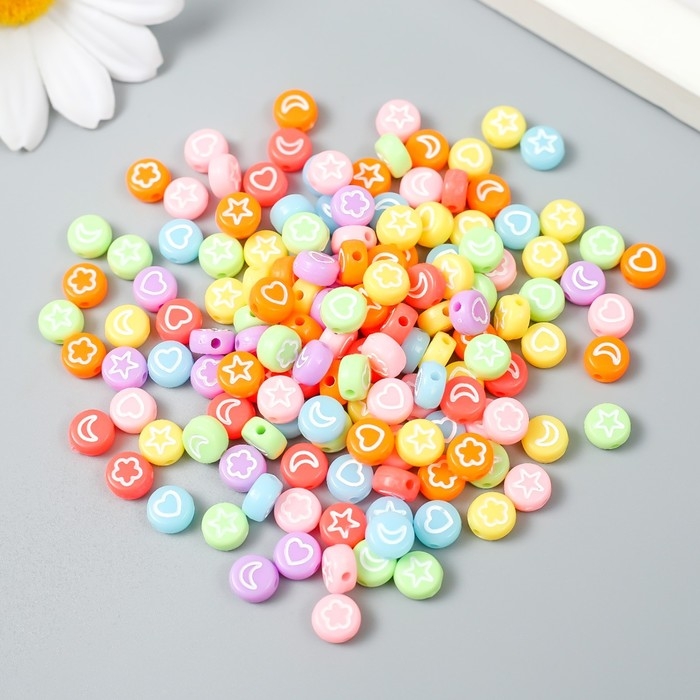 Набор бусин для творчества пластик Набор бусин для творчества пластик "Сердечки и звёзды" цветные 20 гр 0,4х0,7х0,7 см