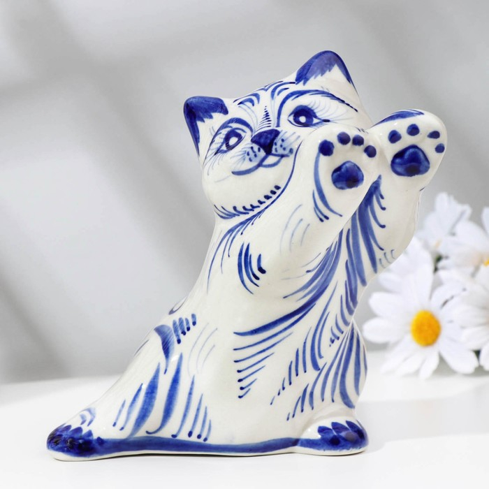 Сувенир Сувенир "Кошка Дарси в стойке", гжель, фарфор, 15х16 см