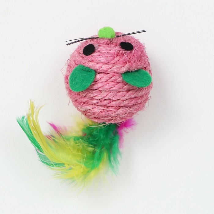 Шарик-мышь из сизаля, 4,2 см, розовый Шарик-мышь из сизаля, 4,2 см, розовый