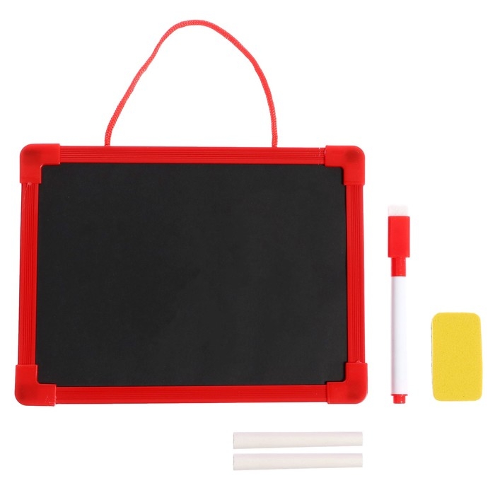 Доска для рисования двухсторонняя картонная, маркер + мел + губка, цвета МИКС Доска для рисования двухсторонняя картонная, маркер + мел + губка, цвета МИКС