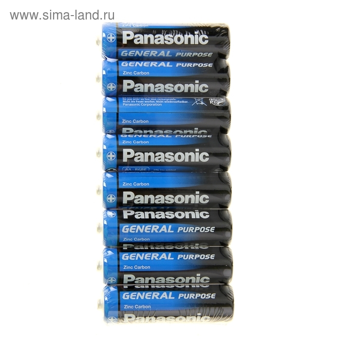Батарейка солевая Panasonic General Purpose, AA, R6-8S, 1.5В, спайка, 8 шт. Батарейка солевая Panasonic General Purpose, AA, R6-8S, 1.5В, спайка, 8 шт.