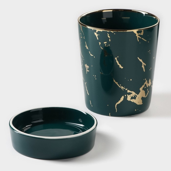 Подставка керамическая для столовых приборов Gold, 10,5×10,5×13 см, цвет зелёный