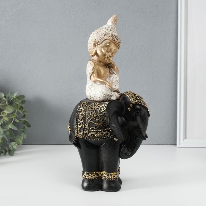 Сувенир полистоун  Сувенир полистоун "Маленький Будда на чёрном слоне" 14х14х30 см
