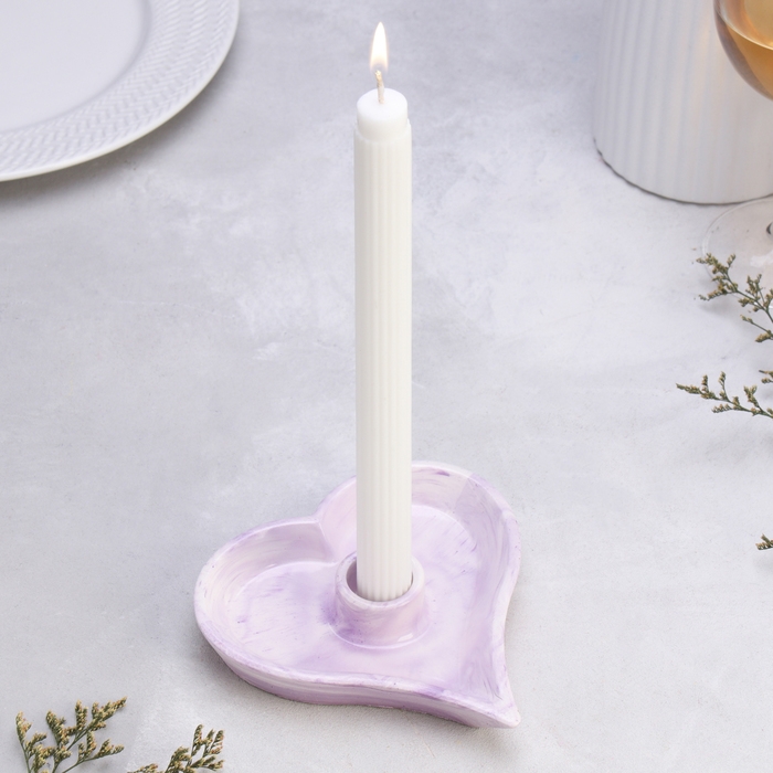 Подсвечник Подсвечник "Сердце" из гипса,14х2,5см,мрамор с фиолетовыми полосками