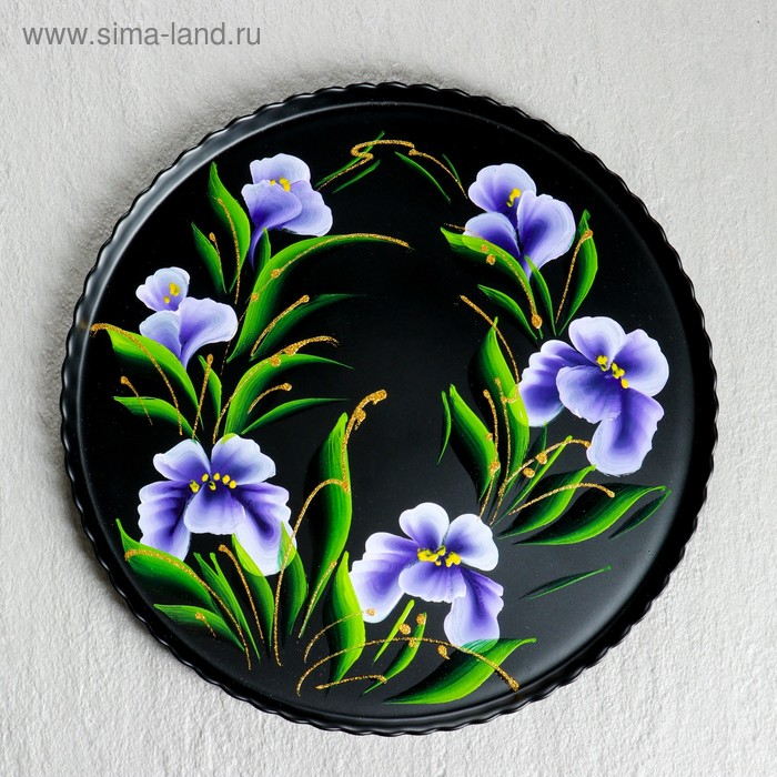 Поднос Поднос "Ирис на чёрном" художественная роспись 28 см