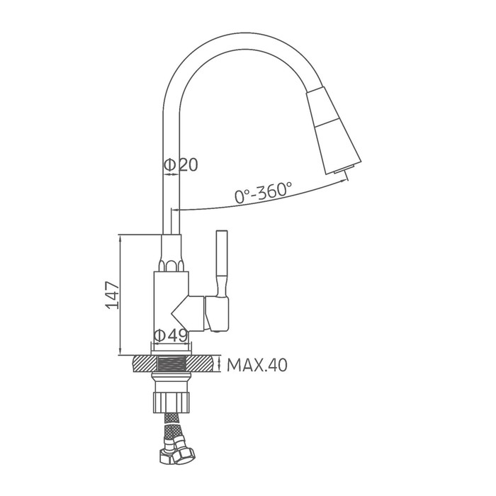 Смеситель для кухни Accoona A9890F-3, однорычажный, гибкий излив, 2 режима, черный Смеситель для кухни Accoona A9890F-3, однорычажный, гибкий излив, 2 режима, черный