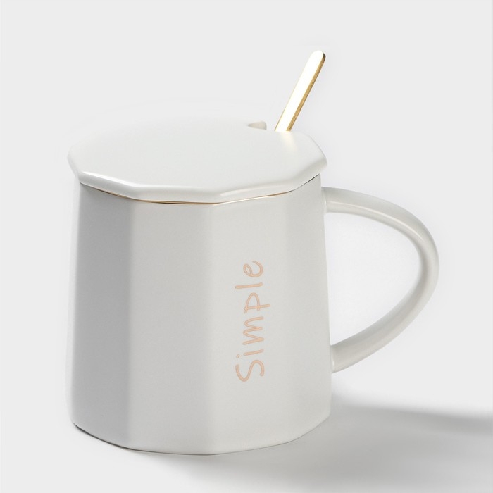 Кружка керамическая с ложкой Simple, 350 мл, цвет белый Кружка керамическая с ложкой Simple, 350 мл, цвет белый