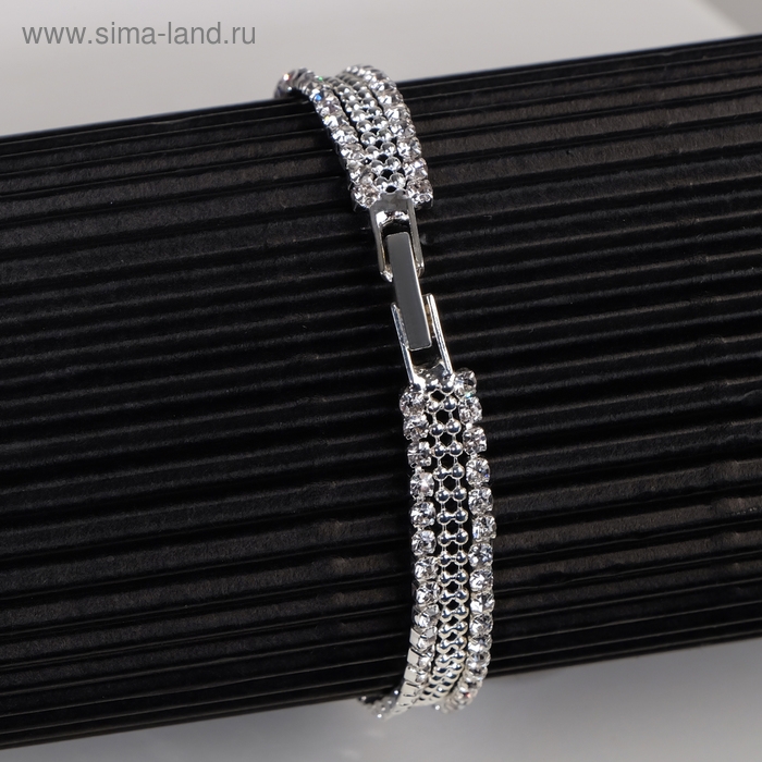 Браслет со стразами «Сияй» двойная нить с промежутком, цвет белый в серебре, 18 см Браслет со стразами «Сияй» двойная нить с промежутком, цвет белый в серебре, 18 см