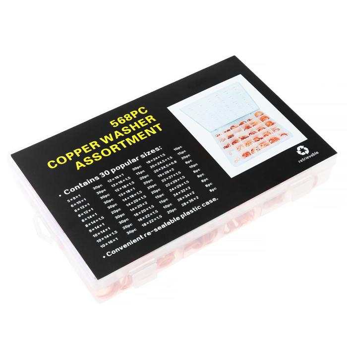 Набор медных прокладок, 30 размеров, 568 шт Набор медных прокладок, 30 размеров, 568 шт