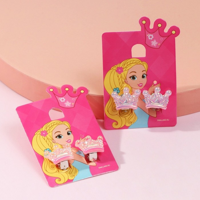 Клипсы детские «Выбражулька» корона, цвет МИКС Клипсы детские «Выбражулька» корона, цвет МИКС