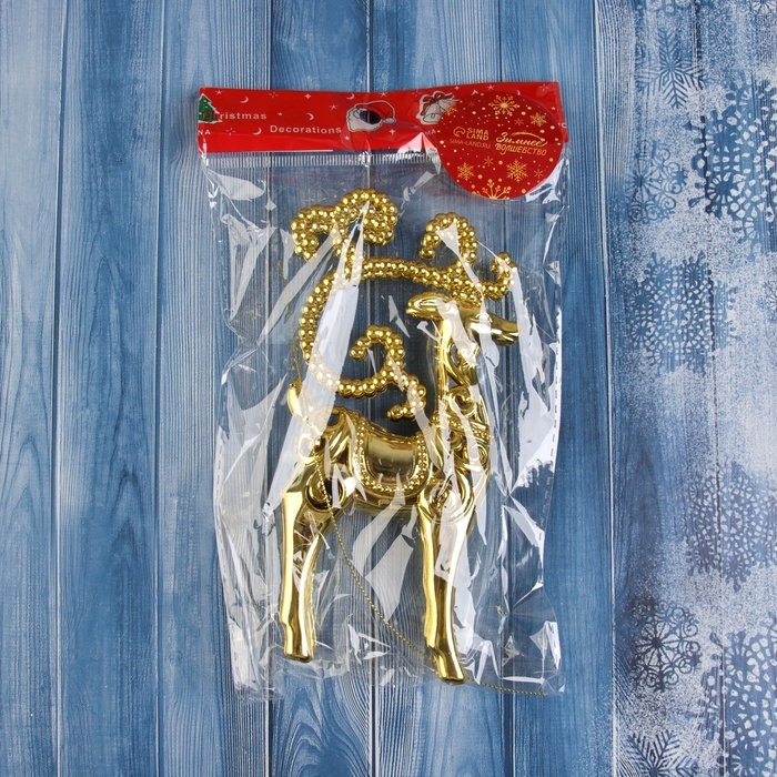 Украшение ёлочное Украшение ёлочное "Олень с рогами из бусин" 16х7,5 см, золото