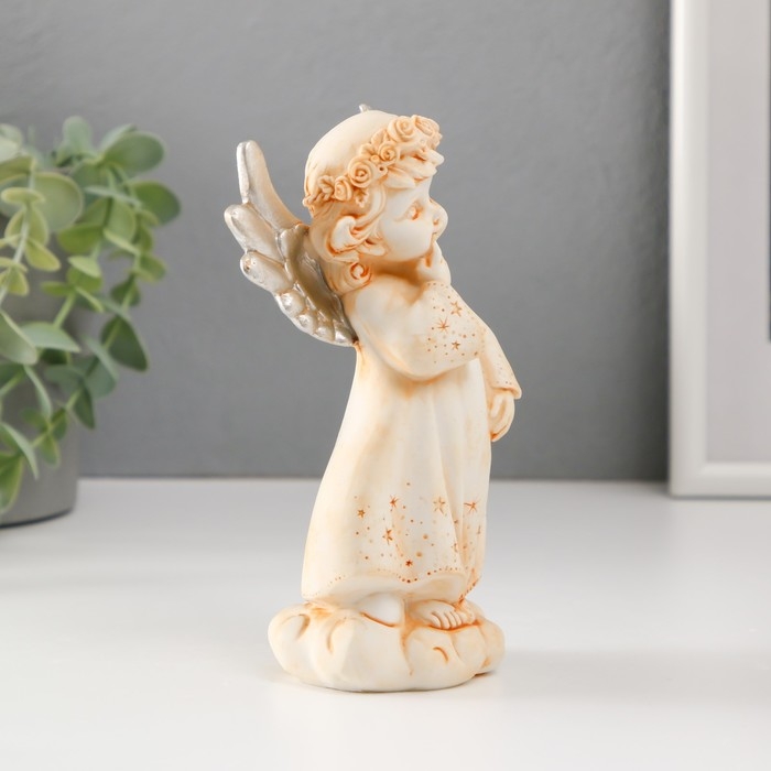 Сувенир полистоун  Сувенир полистоун "Ангел в звёздном платье и венке с серебристыми крыльями" МИКС 15,3 см