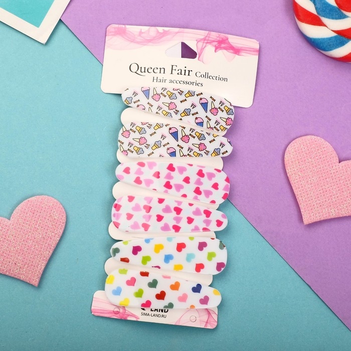 Невидимка для волос  Невидимка для волос "Герти" (набор 6 шт) сердечки и мороженое, 5,5 см