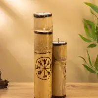 Свеча в бамбуке тройная «Руны», 13×14×30 см, 100 мл, бежевая