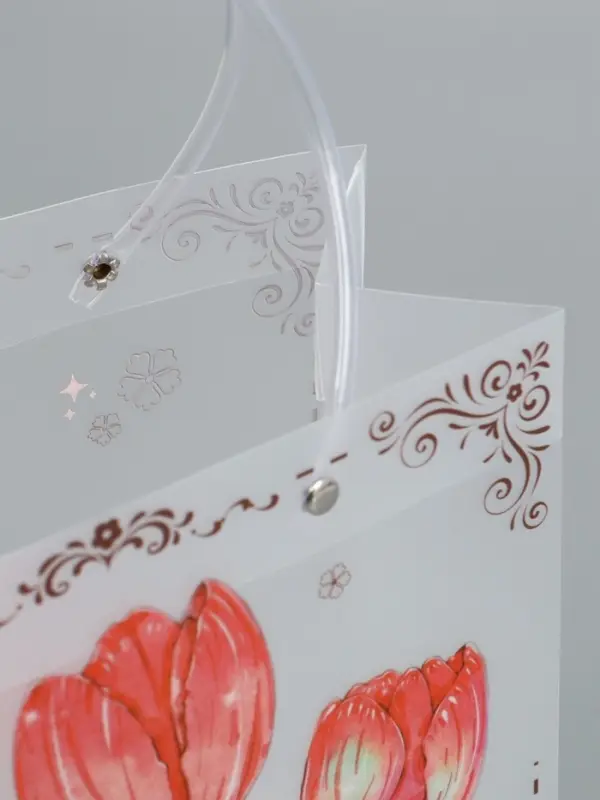 Пакет подарочный прозрачный, "Тюльпаны", 22 х 10 х 24 см