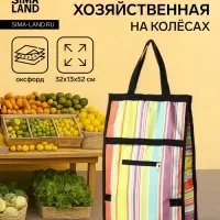Сумка тележка хозяйственная, складная, на липучке, 2 колеса, наружный карман, 32&times;13&times;52 см, разноцветная
