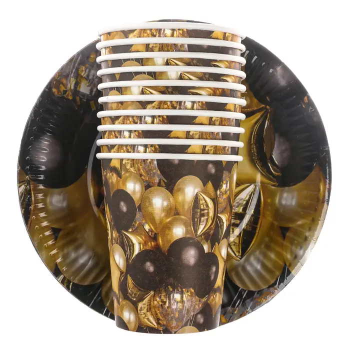 Посуда одноразовая бумажная «Чёрное золото», 10 стаканов, 10 тарелок Посуда одноразовая бумажная «Чёрное золото», 10 стаканов, 10 тарелок