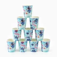 Посуда одноразовая бумажная на 10 персон: стаканы, тарелки, скатерть, Стич