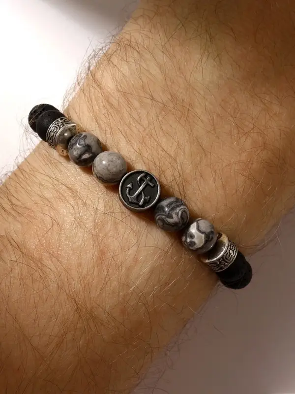 Браслет мужской &laquo;Бастион&raquo; штурвал, цвет чёрно-серый с серебром, d=7 см