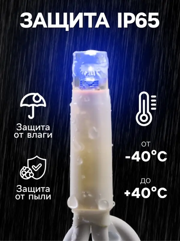 Гирлянда &laquo;Занавес&raquo; 2&times;1.5 м, IP65, УМС, белая нить каучук, 300 LED, свечение мульти, 220 В