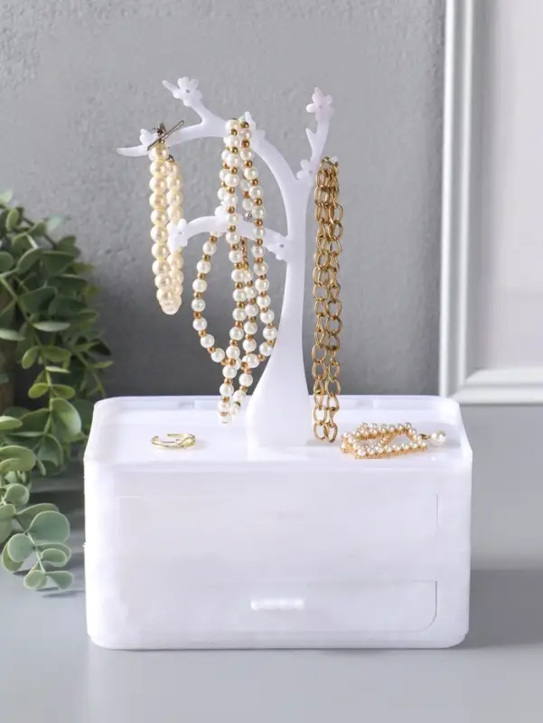 Шкатулка универсальная  "Цветущее дерево", 2 яруса,  17,2х10,5х24 см,  цвет белый