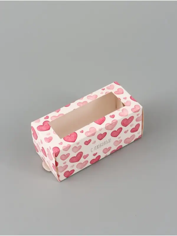 Коробка подарочная с окном &laquo;Сердца&raquo;, 12&times;5.5&times;5.5 см, самосборная