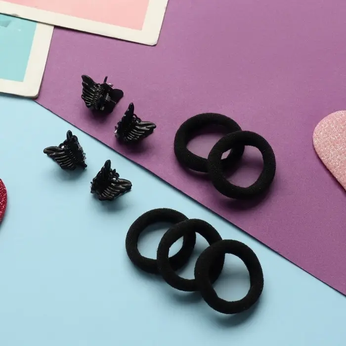 Набор для волос "Затейница" (12 резинок 2 см, 4 краба) бабочки, чёрный