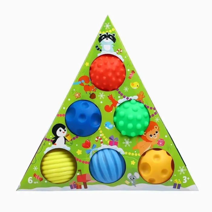 Подарочный новогодний набор развивающих тактильных мячиков Крошка Я &laquo;Волшебная ёлочка&raquo;, 6 шт.