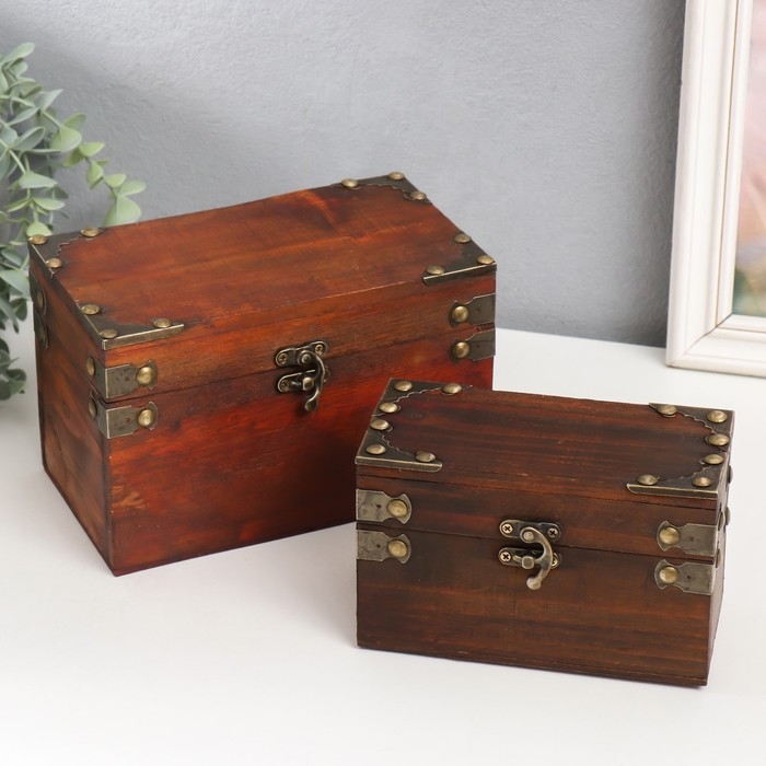 Шкатулка дерево сундучок Шкатулка дерево сундучок "С уголками" набор 2 шт 15х9х7,5 20х11,5х13 см