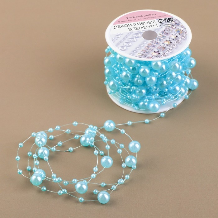 Жемчуг на леске, 3/8 мм, 9 ± 0,5 м, цвет голубой Жемчуг на леске, 3/8 мм, 9 ± 0,5 м, цвет голубой