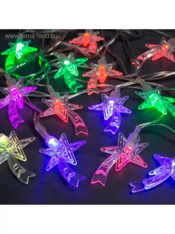 Гирлянда &laquo;Нить&raquo; 5 м с насадками &laquo;Комета&raquo;, IP20, прозрачная нить, 20 LED, свечение мульти (RG/RB), мигание, 220 В