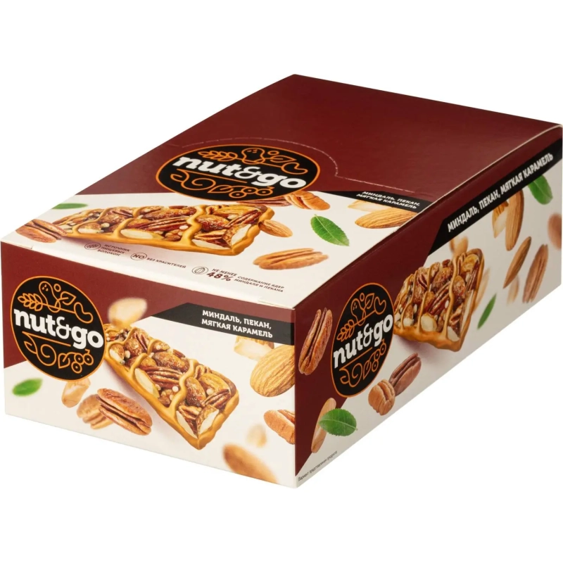 Батончик миндальный NUT N GO с пеканом КА,18 шт /уп КВК335