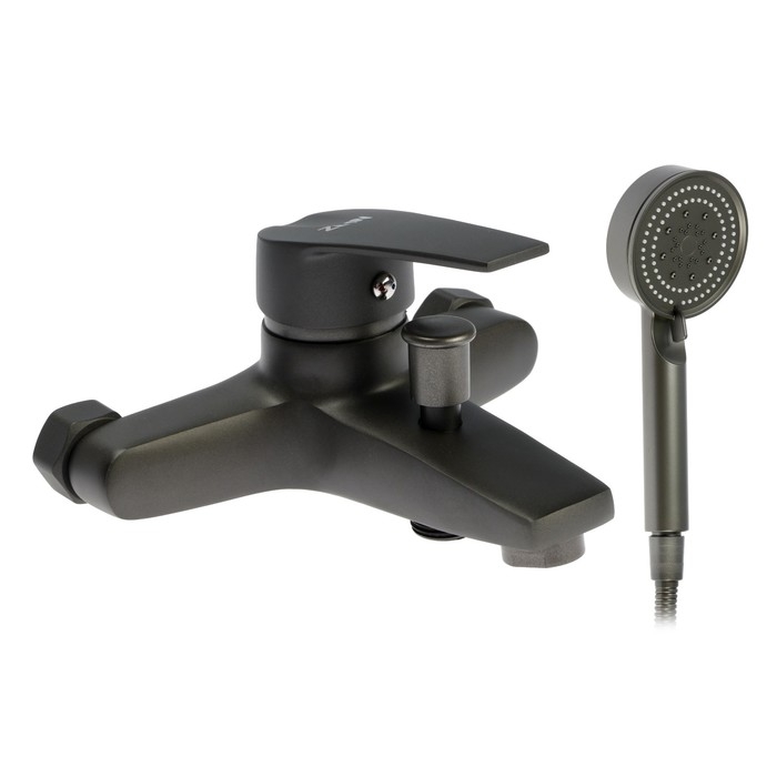 Смеситель для ванны ZEIN Z3842, однорычажный, душевой набор, лейка 5 режимов, графит Смеситель для ванны ZEIN Z3842, однорычажный, душевой набор, лейка 5 режимов, графит