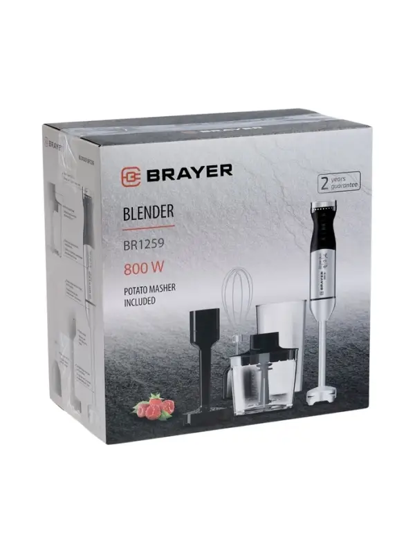 Блендер погружной BRAYER 1259BR, 800 Вт, 4 насадки, стакан 700 мл, чаша 500 мл, чёрный Блендер погружной BRAYER 1259BR, 800 Вт, 4 насадки, стакан 700 мл, чаша 500 мл, чёрный