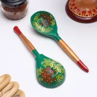 Ложка деревянная &laquo;Зеленушка&raquo;, столовая, 20&times;6.3 см, хохлома, ручная роспись, МИКС