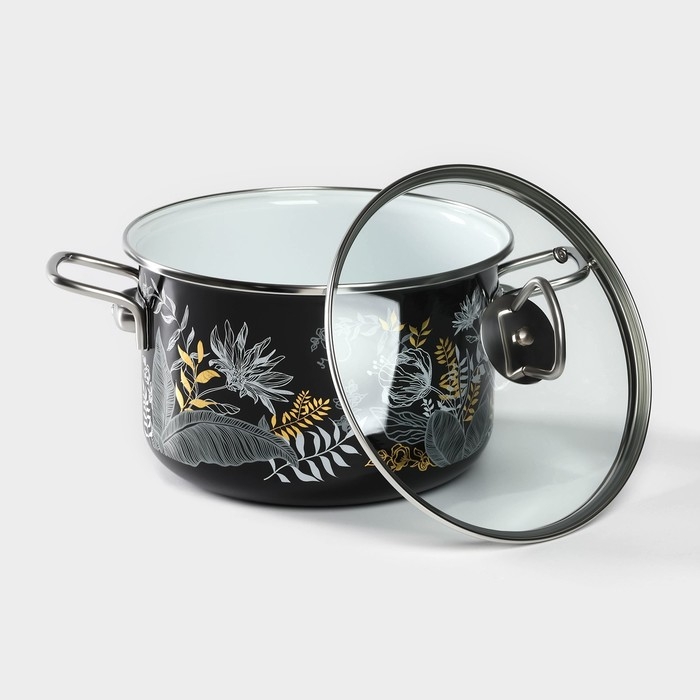 Кастрюля эмалированная Magia, 4л, стеклянная крышка, индукция, чёрный Кастрюля эмалированная Magia, 4л, стеклянная крышка, индукция, чёрный