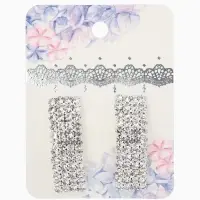 Серьги со стразами "Прямоугольник" 30*9мм, цвет белый в серебре