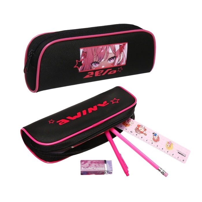 Пенал мягкий 1 отделение, 210 x 80 x 40, Calligrata, с наполнением 4 предмета, Пенал мягкий 1 отделение, 210 x 80 x 40, Calligrata, с наполнением 4 предмета, "Аниме глаза", для девочек