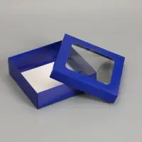 Коробка складная, крышка-дно, синяя, с окном 20 х 20 х 6 см