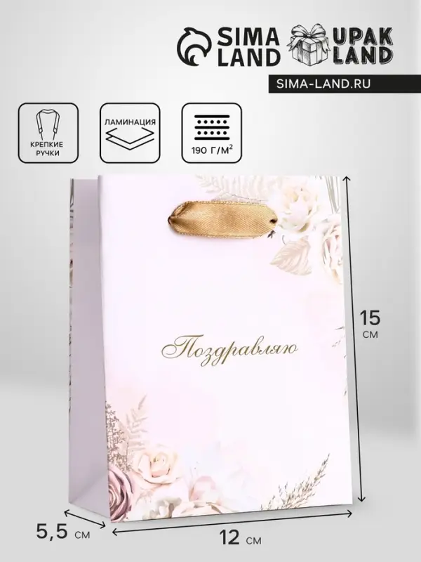 Пакет подарочный вертикальный «Поздравляю», S 12×15×5.5 см Пакет подарочный вертикальный «Поздравляю», S 12×15×5.5 см