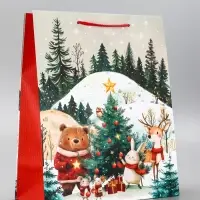 Пакет подарочный новогодний ламинированный, «Зверята наряжают ёлку» , 26×12×32 см Пакет подарочный новогодний ламинированный, «Зверята наряжают ёлку» , 26×12×32 см