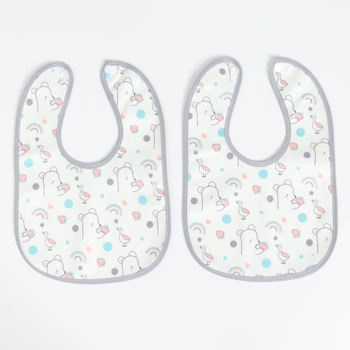 Набор детских слюнявчиков Крошка Я, 4 шт. + подарок, 29х20 см., цвет розовый, серый Набор детских слюнявчиков Крошка Я, 4 шт. + подарок, 29х20 см., цвет розовый, серый