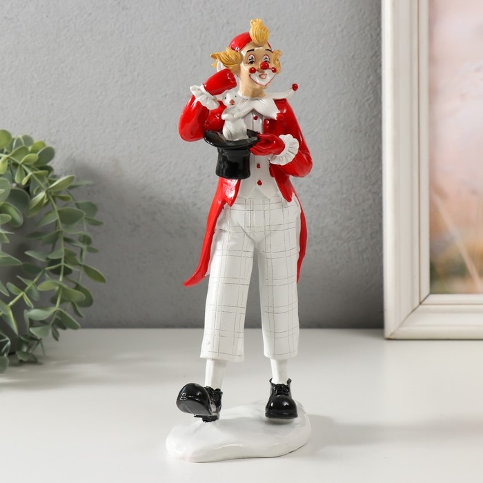 Сувенир полистоун  Сувенир полистоун "Клоун достает кролика из шляпы" бело-красный 10,5х7,5х23,5 см